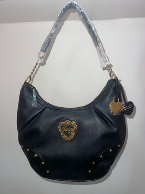 Juicy Couture Viral Black Shoulder Hobo with Gold Heart Emblem